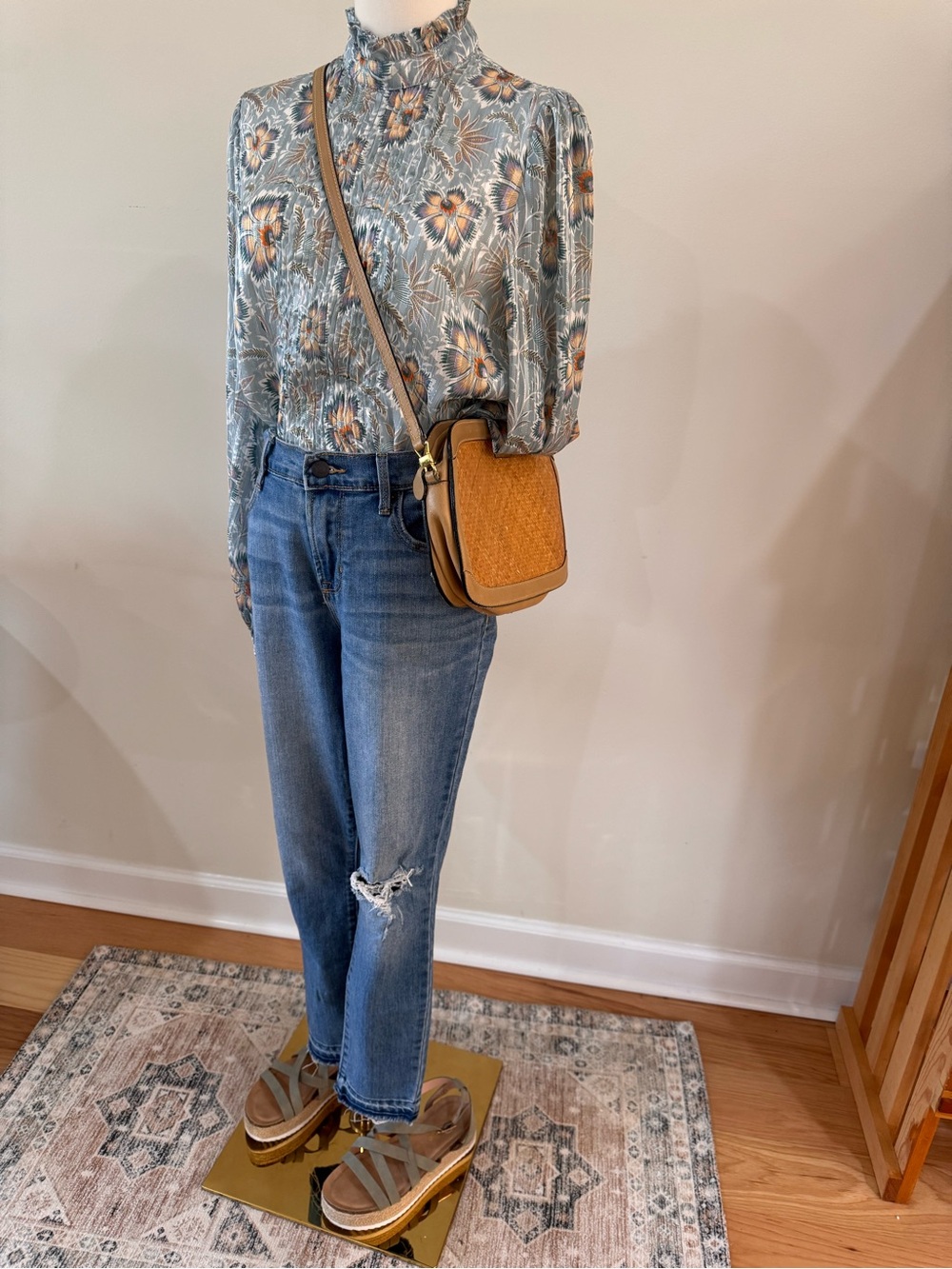 mng suit metallic floral high neck blouse